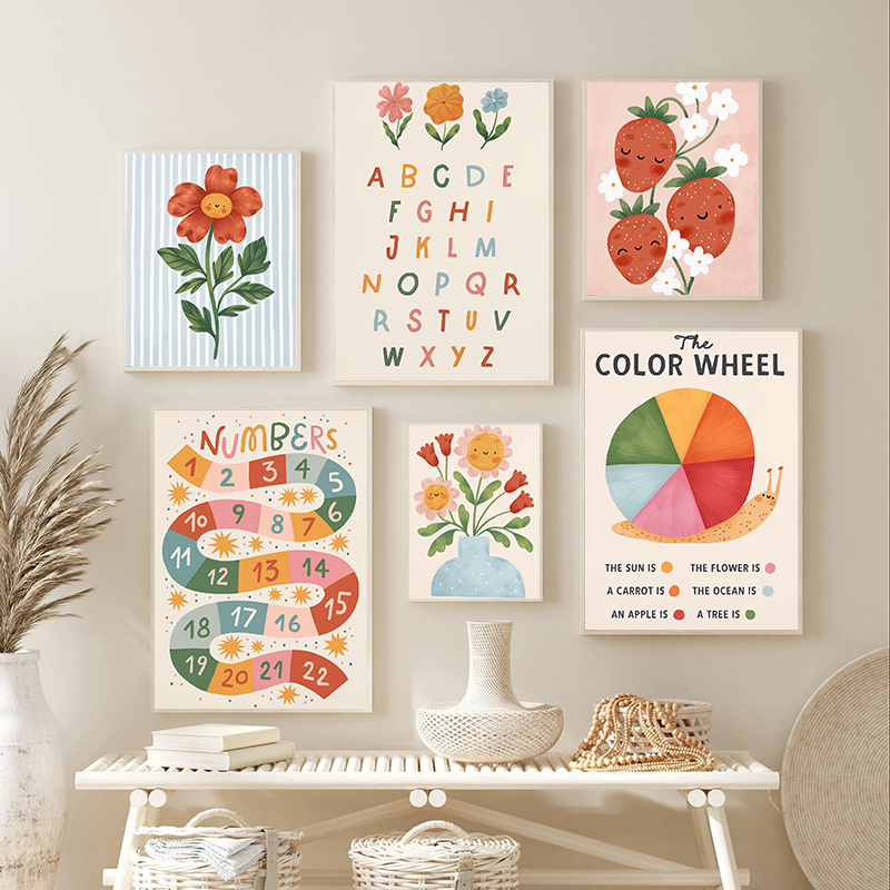 Kids Educational Poster - Floral Alphabet Education Kid Prints Children's