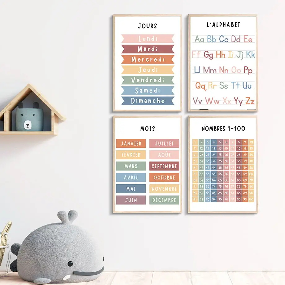 English French Number Alphabet - مراجعة Kids Educational Poster وسعره