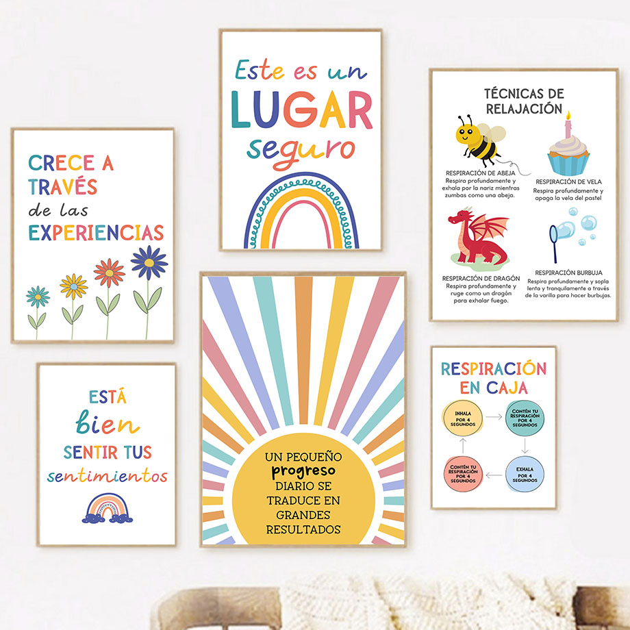 Spanish Education Motto Rainbo - مراجعة Kids Educational Poster وسعره