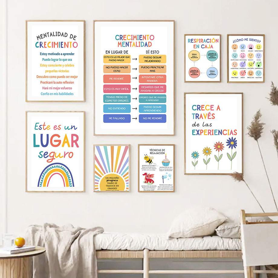 Spanish Education Motto Rainbo - مراجعة Kids Educational Poster وسعره