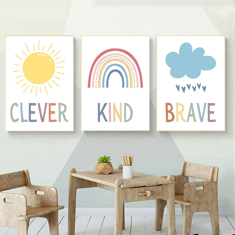 Cute Sun Rainbow Cloud Canvas  - مراجعة Kids Education Quote وسعره