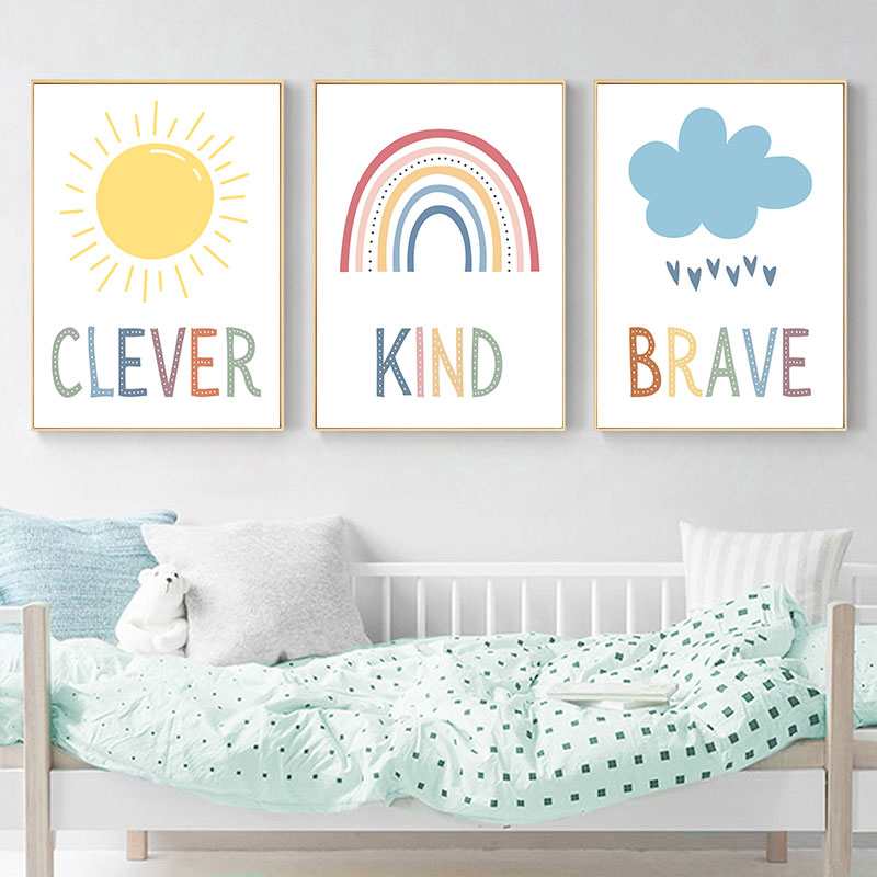 Cute Sun Rainbow Cloud Canvas  - مراجعة Kids Education Quote وسعره