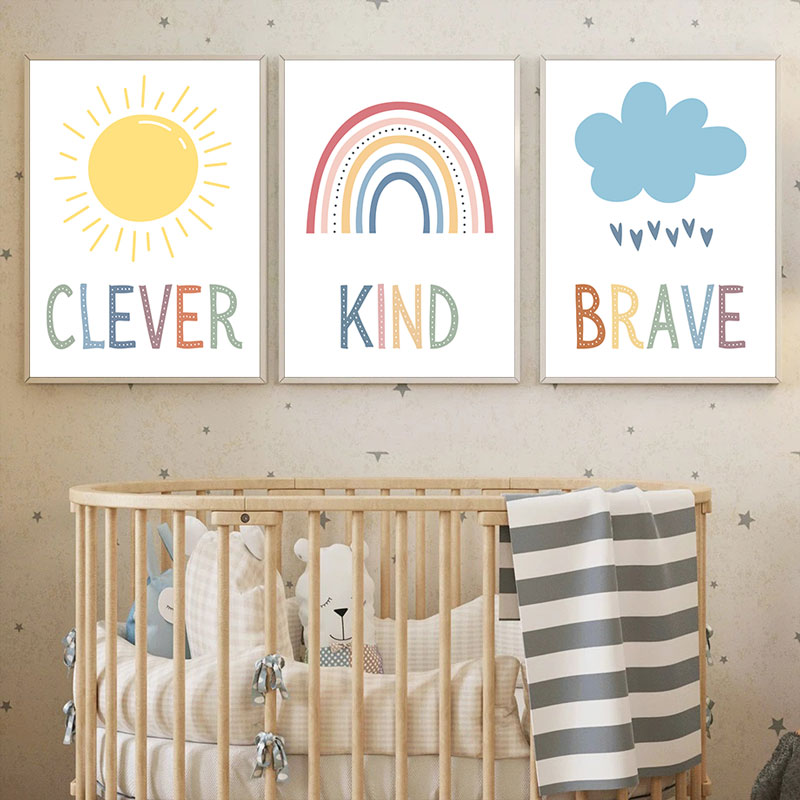 Cute Sun Rainbow Cloud Canvas  - مراجعة Kids Education Quote وسعره