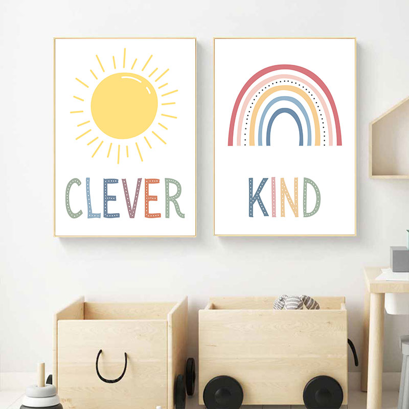 Cute Sun Rainbow Cloud Canvas  - مراجعة Kids Education Quote وسعره