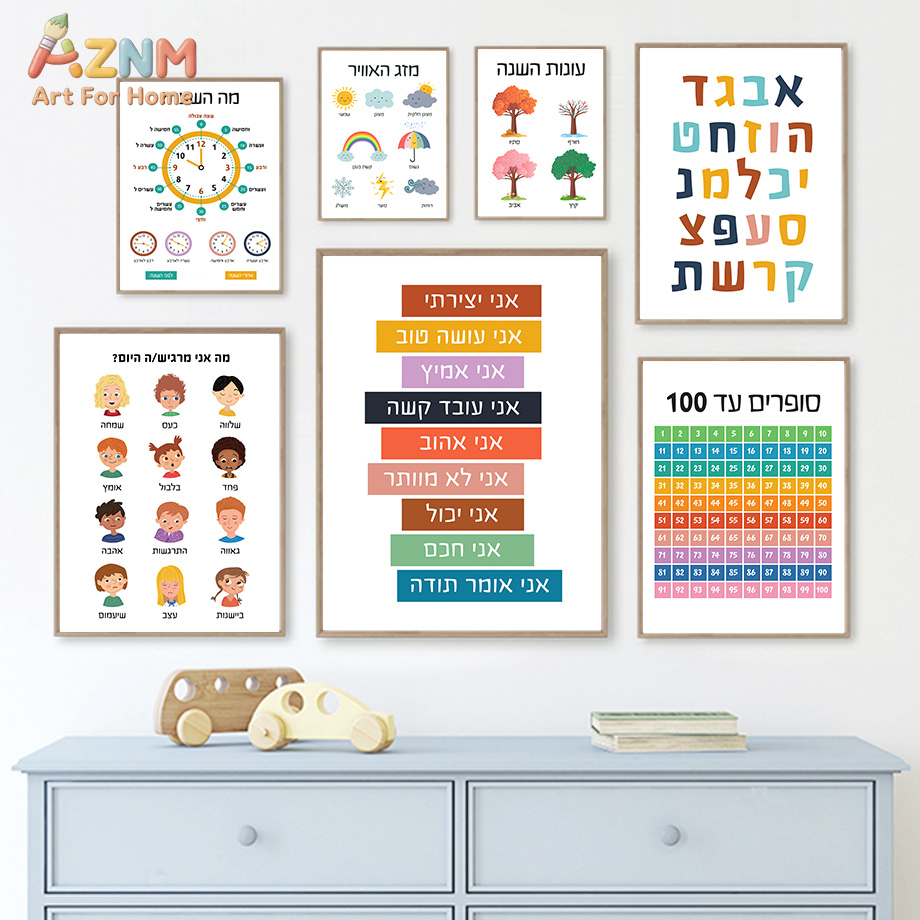 AZNM Hebrew Educational Canvas - مراجعة Kids Education Quote وسعره