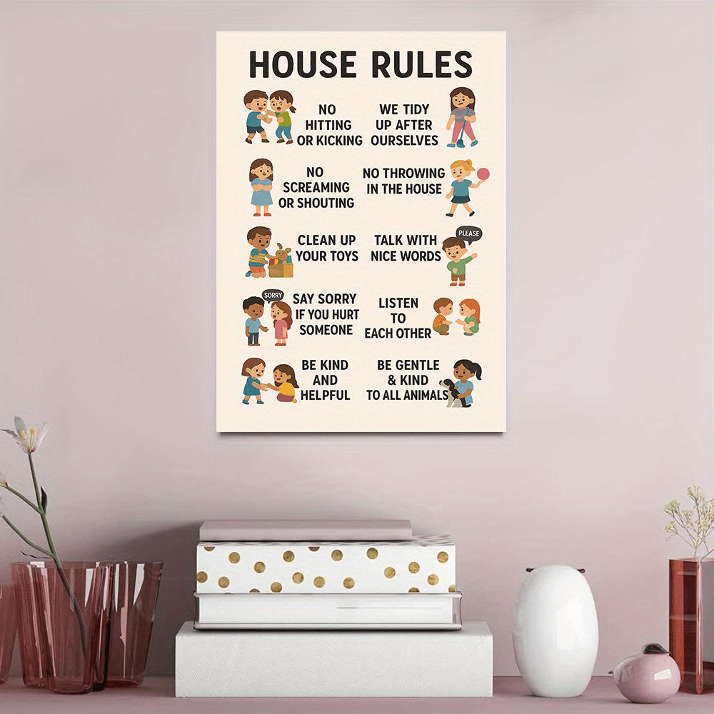 1pc Kids Room Rules Canvas Wal - مراجعة Kids Educational Poster وسعره