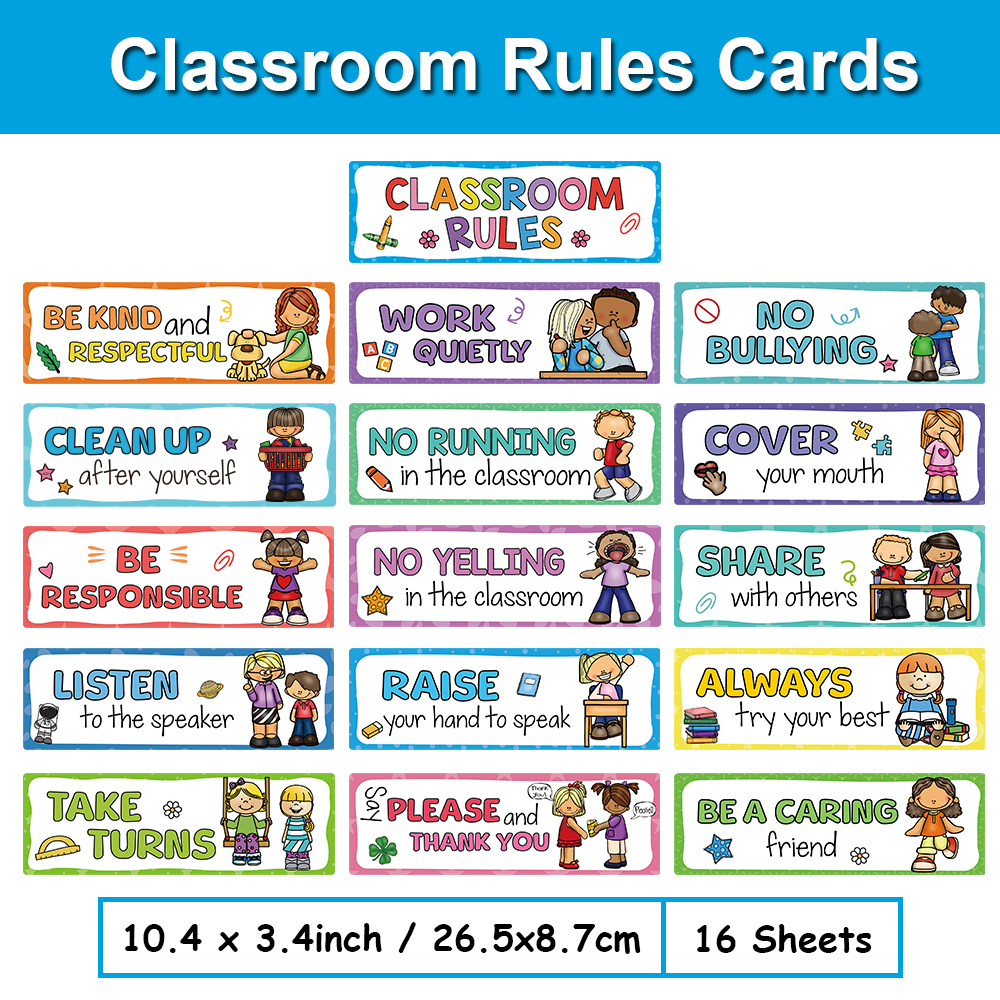 16 Pcs Classroom Rules Learnin - مراجعة Phonics Card Game وسعره